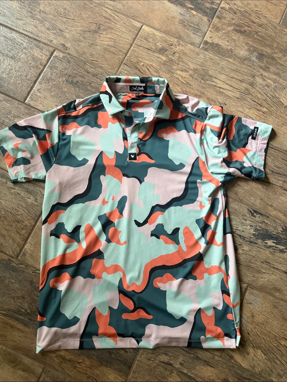 Bad Birdie Men's Mint Green, Coral & Dark Teal Camo Polo
